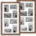 Hongkee 12x22 Picture Frame Set of 2, Rustic Brown with Glass Collage Frame, Display Eight Opening 4x6 Photos With Mat or 12 x 22 Newspaper Without Mat - Horizontal or Vertical Wall Mounting, 12x22 in matted to 8-4x6