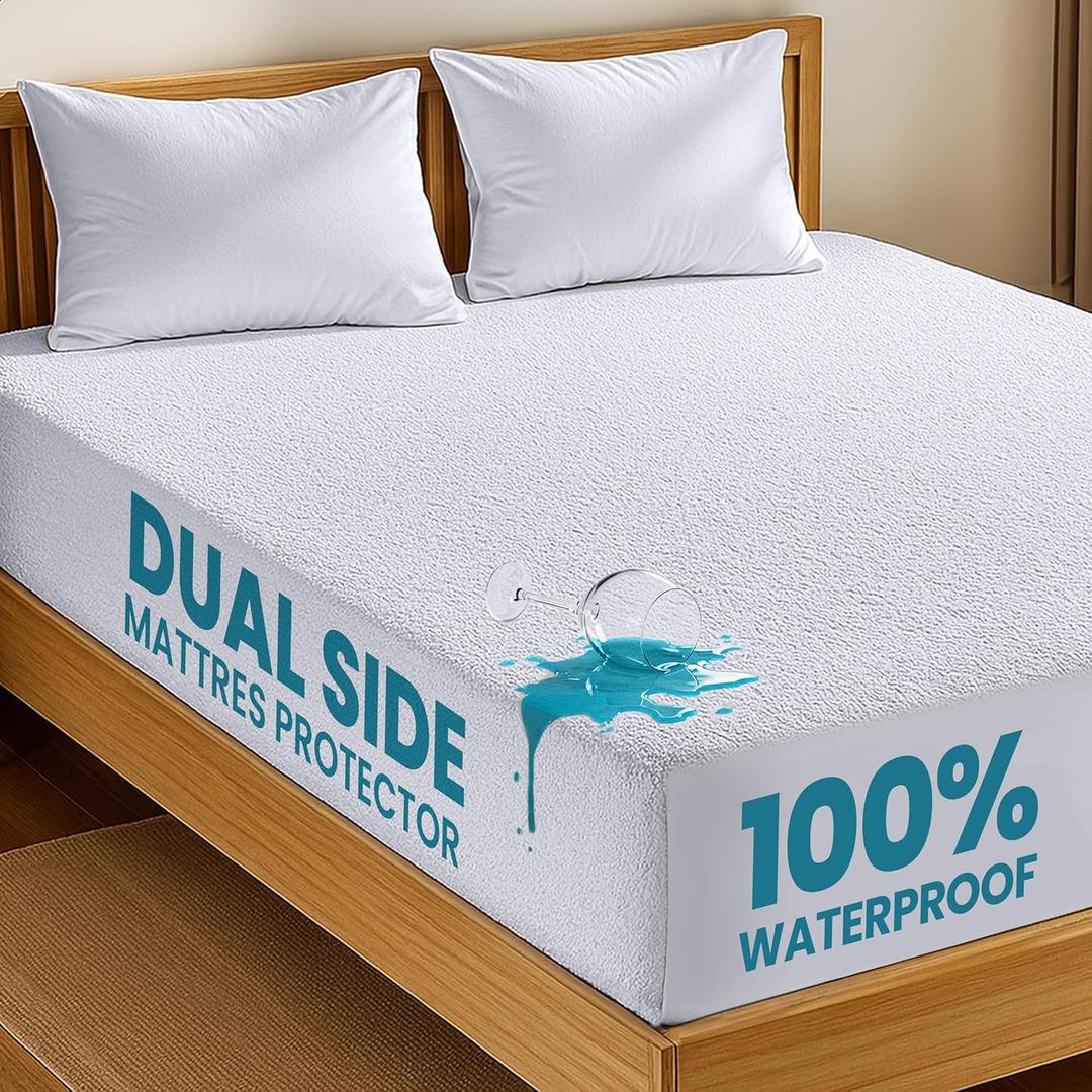 Utopia Bedding Dual Sided Mattress Protector with Waterproof Terry Top and Side Panels Twin Size, Soft and Breathable Mattress Cover, Fitted Style with Stretchable Elastic Pockets