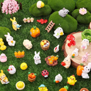 56 Pcs Easter Mini Resin Figures 56 Style Little Figures to Hide Tiny Small Bunny Chick Basket Carrot Bulk Miniature Figurines for Easter Egg Fillers Party Favors Fairy Garden Dollhouse Table Decor