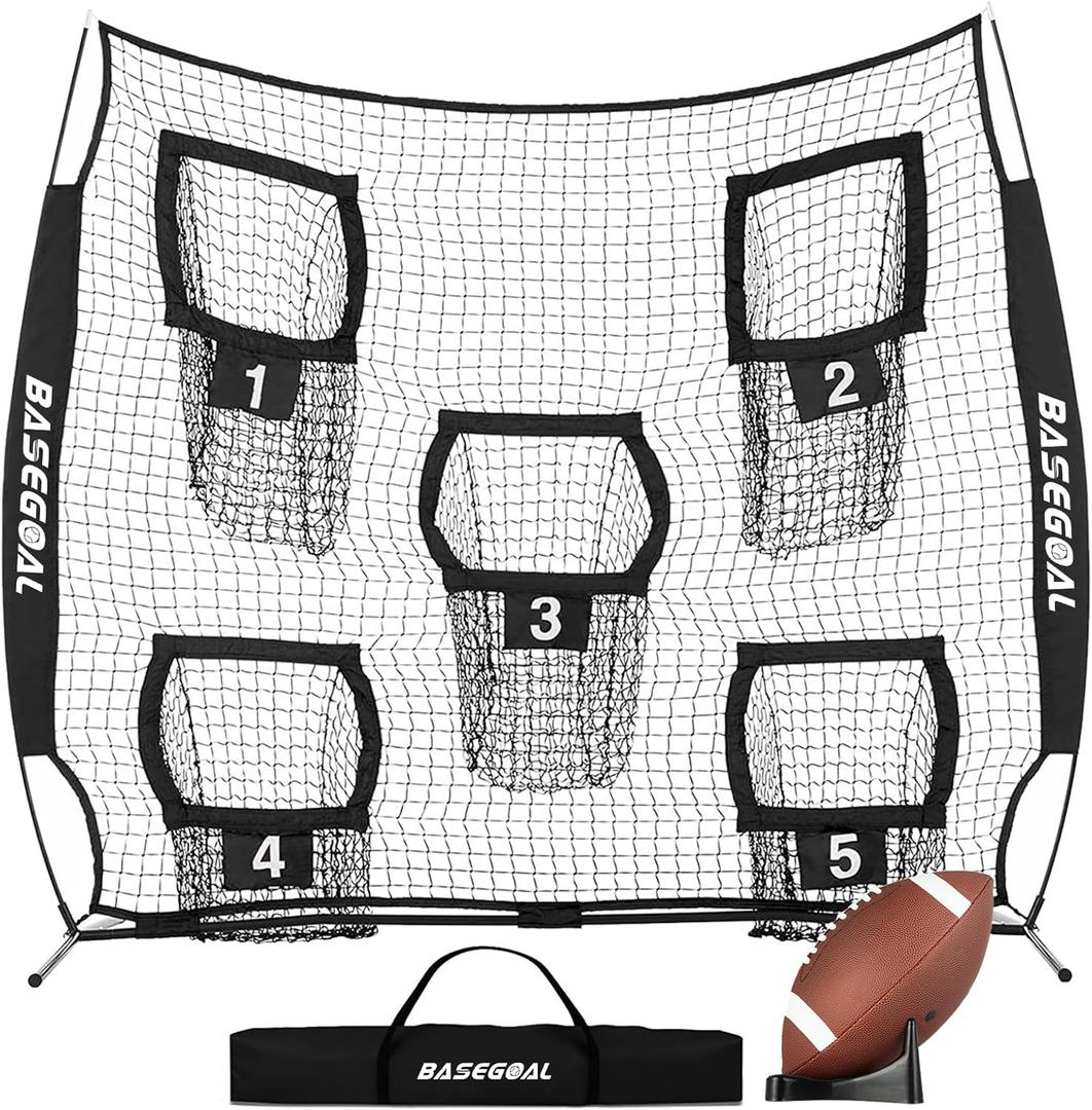 BaseGoal Football Nets for Throwing,Football Target,Quarterback Training Equipment with Target Pockets for Improving Football Accuracy Throwing-8 x 8 ft Nets