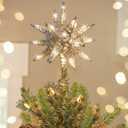 Luxspire Christmas Tree Topper, 3D Starburst Lighted Tree Topper, Plug in Christmas Star with Timer, Light Up Xmas Vintage/Modern Decorations for Holiday, Silver