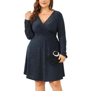 ZOMVA 2025 Plus Size Sparkly Glitter Wrap V Neck A Line Mini Dress Sparkle Sequin Sexy Dresses Cocktail Party Club 2XL
