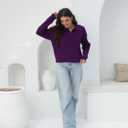 Women's Polo Sweater V Neck Long Sleeve, Pullover Knit Sweaters for Women Lapel Collar (Purple, M)