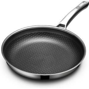 OATOFP Non Stick Frying Pans 12 inch, Hybrid Frying Skillets Nonstick,non stick Stainless Steel Braiser Pans, Dishwasher and Oven-Safe Chef Pan, Induction Compatible Cooking Pan, PFOA Free