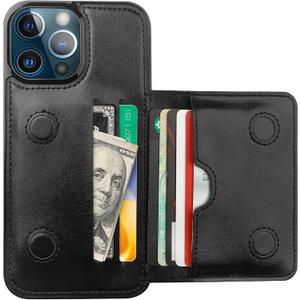 KIHUWEY Compatible with iPhone 13 Pro Max Wallet Case Credit Card Holder, Premium Leather Kickstand Durable Shockproof Protective Cover for iPhone 13 Pro Max 6.7 Inch(Black)