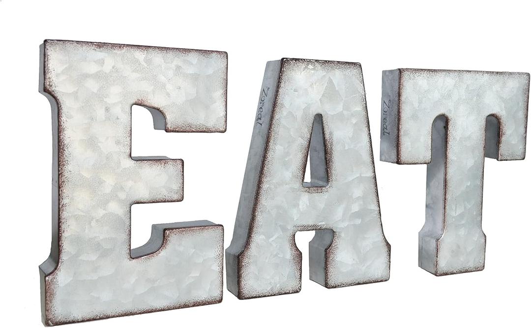 Zoreal Galvanized EAT Sign Rustic Metal Letters Free Standing Decorative Sign Wall Decor