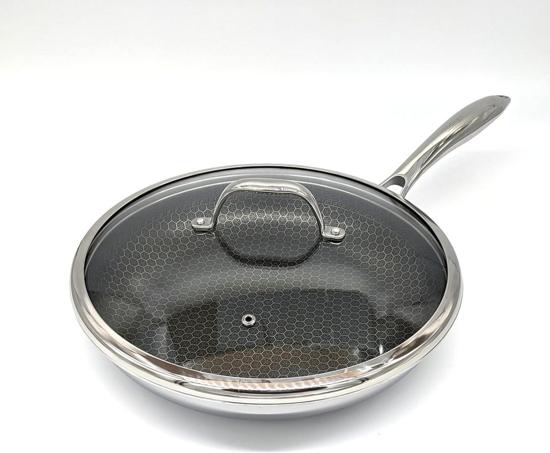 11 Inch Hexagon Surface Hybrid Stainless Steel Frying Pan with Lid