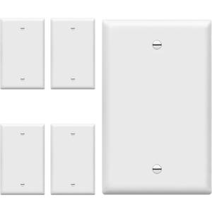 ENERLITES Mid-Size Blank Device Wall Plate, Midway Blank Outlet Covers, 1-Gang 4.88" x 3.11", Unbreakable Polycarbonate Thermoplastic, UL Listed, 8801M-W-5PCS, Gloss Finish, White (5 Pack)