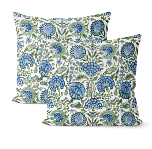 Boho Navy Blue Pillow Covers 16x16 Inch 2 Pcs Sage Green Vintage Floral Decor Throw Pillows Spring Flower Summer Outdoor Farmhouse Decoration Pillowcase Cushion Cover for Couch Sofa Bed