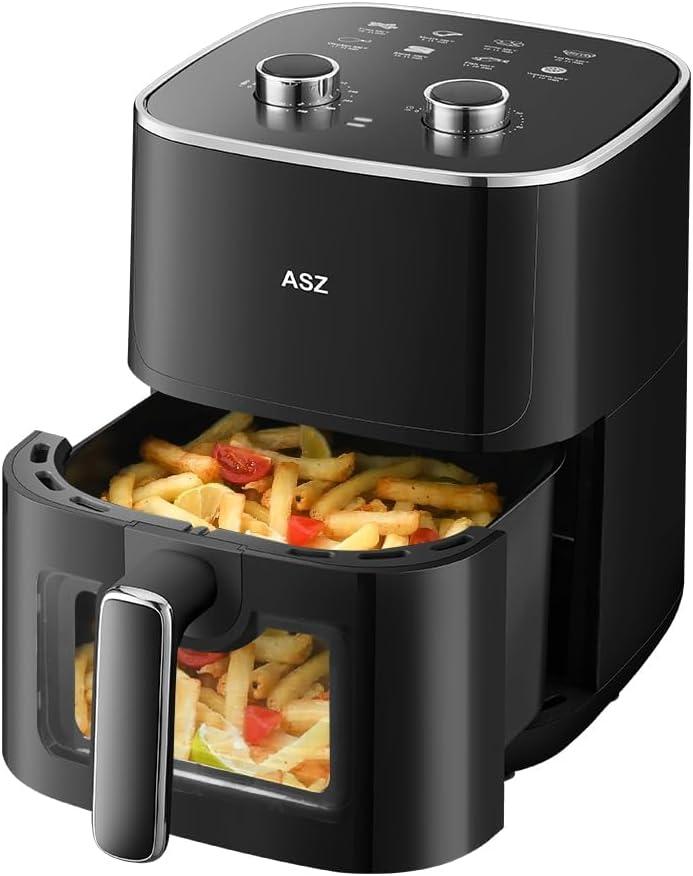 ASZ 5 qt Air Fryer with Window Black - 1400W Visual Air fryer for 2-3 people- Non-Stick, Automatic Shutoff, Fast-Easy-to-Use, Kitchen Cooker Appliance (4.7L Black Manual)