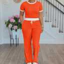 HTD Womens 2 Piece Outfits Casual Sweatsuits Set Short Sleeve Matching Sets Tracksuit (M)