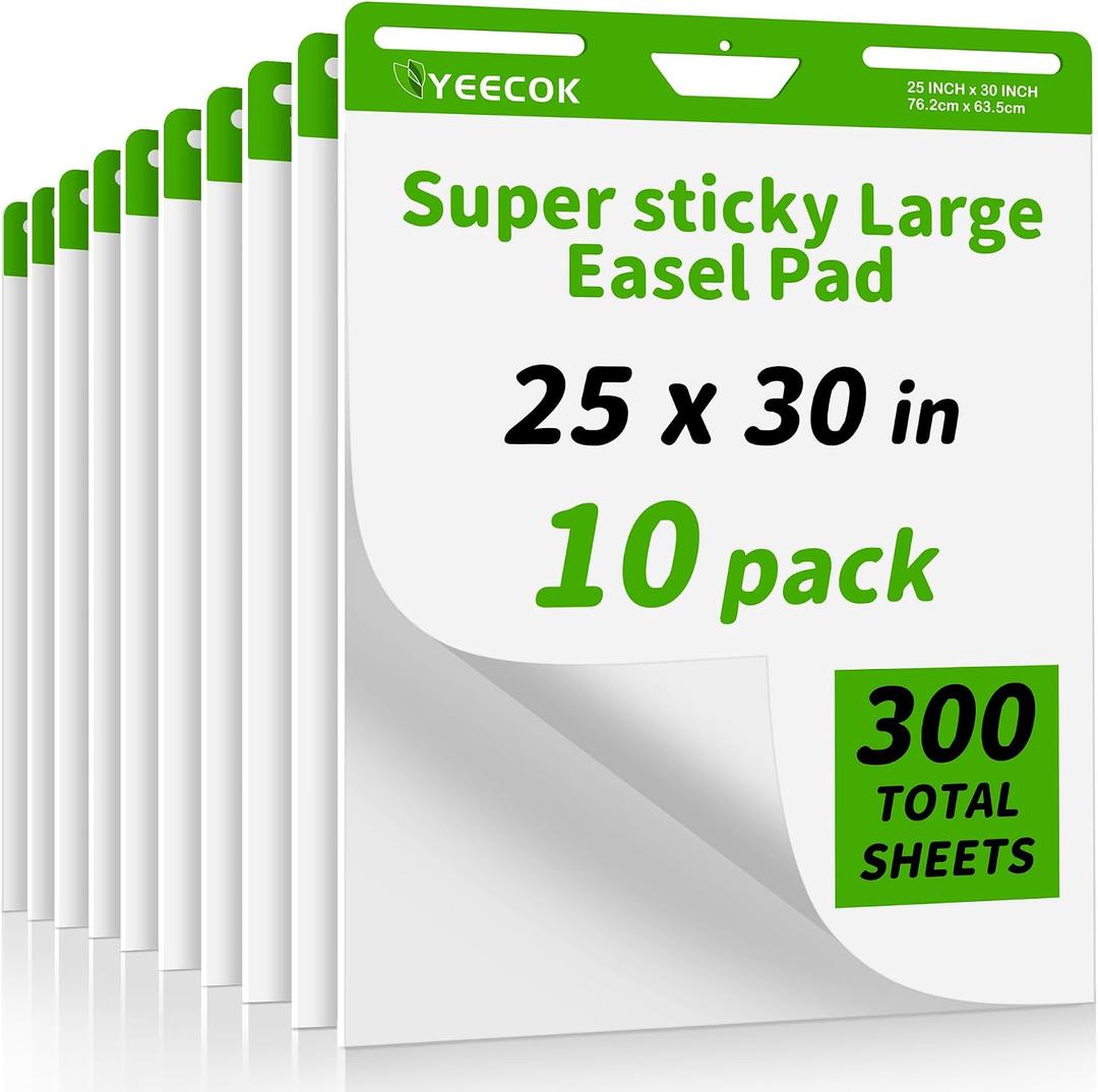 YEECOK Super Sticky Easel Pad, 25 x 30 Inches, 10 Pads, 30 Sheets/Pad