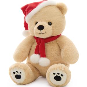 Tezituor Christmas Teddy Bear Stuffed Animals, 18inches Big Stuffed Bear with Santa Hat & Scarf for Kids Women, Soft Christmas Plush Toys for Decoration, Brown