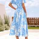 ZESICA Women's 2026 Summer Floral V Neck Midi Beach Dress Blue XL (XL)