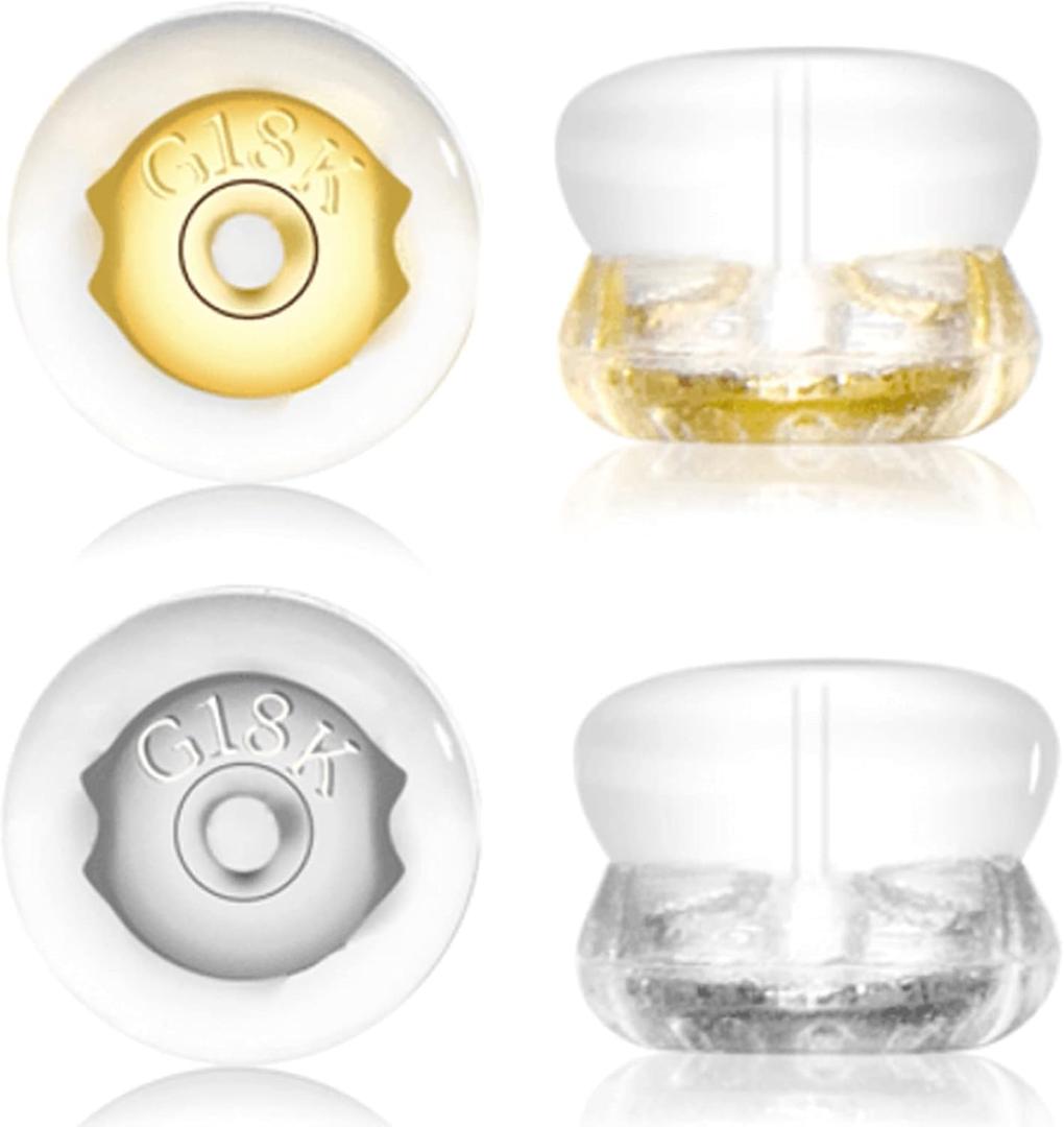 Earring Backs,18K Gold Silicone Earring Backs for Studs/Droopy Ears,Locking Secure Earring Backs for Heavy Earring,No-Irritate Hypoallergenice Soft Clear Earring Backs for Adults