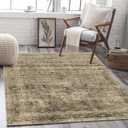 6x9 Low Pile Rug Stain-Resistant & Machine Washable Carpet for Living Room, Bedroom Vintage Floral Print Non-Slip Pet-Friendly Neutral Brown
