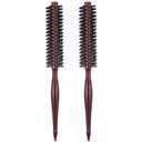 2 Pcs Small Round Brush, Natural Boar Bristle Hair Brush, Portable Mini Round Brushes with Wood Handle for Women and Men Short or Thin Hair, Beard Fine, Drying, Styling, Curling, Restore Shine