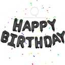 Happy Birthday Balloons Banner Black 16 Inch Mylar Foil Letters