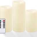NURADA Large Waterproof Flameless Candles 6" 8" 10" x 4" - Outdoor Indoor LED Pillar Flickering Candle Battery Operated with Timer Remote for Patio Porch Lanterns - Ivory White Set of 3
