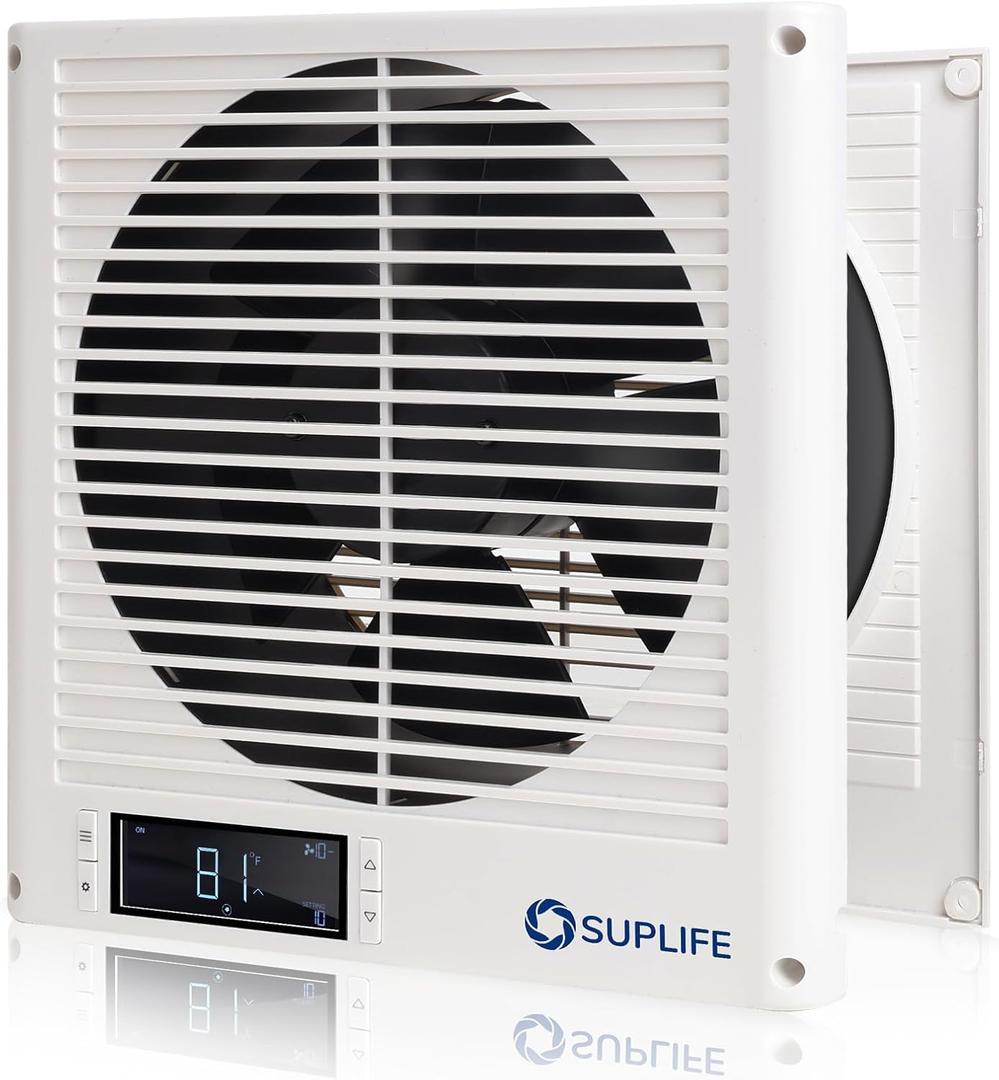 8" Room to Room Air Transfer Fan for Quietly Circulating Air, Reversible Airflow Design, 320 CFM Programmable Through Wall Fan, Durable Build Quality, 10 Speed Thru Wall Exhaust Fan for Closet, Laundry