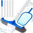 Set of 3 Pool Cleaning Kit with Hand Skimmer Net, 47.24" Aluminum Pole and 17.5" Pool Brush Maintenance Accessory Tool for Inflatable Pool Home Tubs Spa