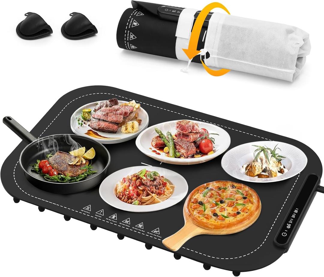 Electric Warming Tray for Food, Full Surface Heating Food Warming Mat, Rollable & Portable Food Warmer, Food Warmers for Parties Buffet, Gatherings, Warming Trays for Buffets Party, Kitchen Gadgets (Black)