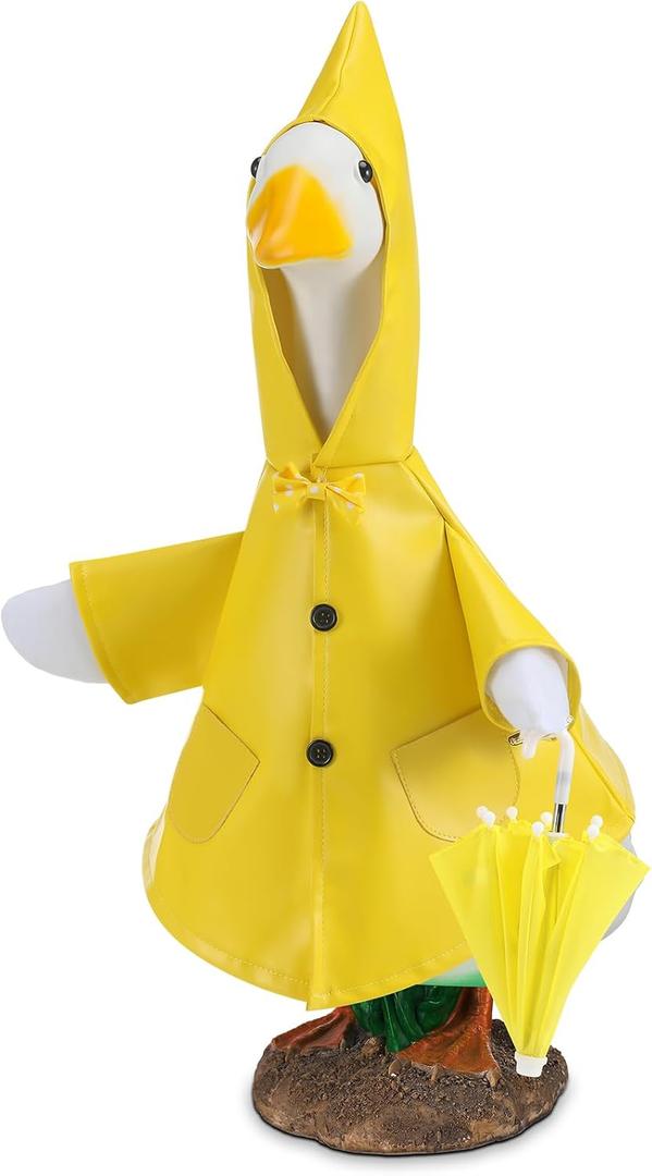 23 Inch Raincoat Porch Goose Outfits Spring Lawn Goose Statue Raincoat Costume Yard Duck Cement Clothes with Umbrella for Statue Patio Garden Decoration