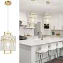 IKK Gold Crystal Pendant Light for Kitchen Island, Luxury Water Ripple Glass Chandelier Lights Fixture, Modern Elegant Adjustable Pendant Lighting for Dining Room Bedroom, E12 Bulb, L6.5'' x H11.8'' (Gold L7"*H12")