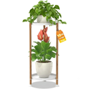 LASZOLA 2 Tier Plant Stand Indoor with Large Metal Tray, Corner Round Flower Holder Rack Tall Outdoor, Morden Planter Display Shelf for Patio Porch Garden Office Living Room