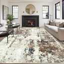 Living Room Rug 9x12 Rug, Machine Washable Modern Abstract Rug Soft Neutral Area Rug Non-Slip Stain Resistant Large Rugs for Living Room Dining Room Bedroom Dorm Office(Brown,9'x12')