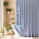 Bathway Ruffle Shower Curtain with Three-Side Ruffle, Navy Blue White Striped Farmhouse Boho Curtains, Soft Flowy Layered Fabric, Elegant Rustic Style, Water Repellent, 12 Metal Hooks, 72" W x 72" L