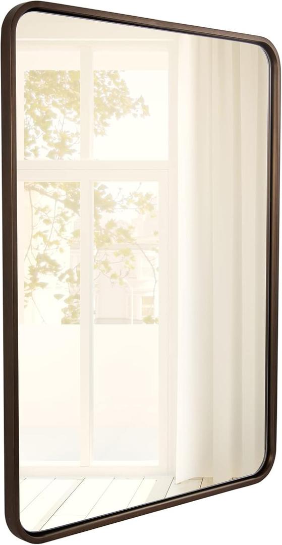 ANDY STAR Bronze Bathroom Mirror, 22X30 Bronze Mirrors for Wall, Rounded Rectangle Mirror for Bathroom Vanity Metal Framed, HD Reflection, Wall-Mounted Vertically or Horizontally
