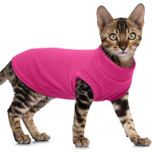 PUMYPOREITY Fleece Sphynx Cat Clothes, Warm Thick Cat Sweater, Soft Winter Coat for Hairless Cats, Cold Weather Pet Sweater for Dogs and Cats, Rosepink, L