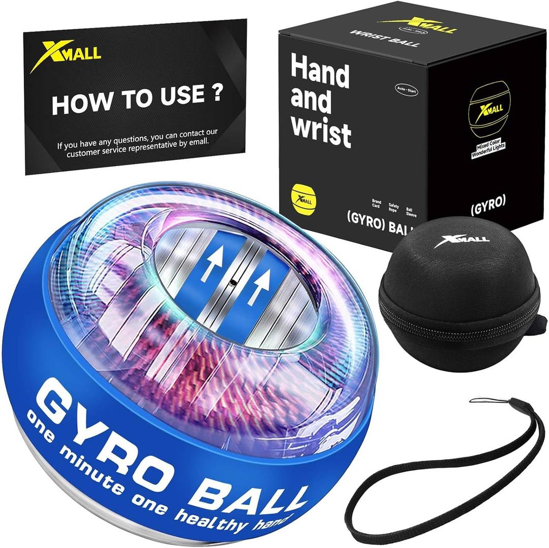 XMALL Torque Ball Hand Exerciser, Grip Strength Trainer, Forearm Strengthener, Wrist Power Gyro Ball, Hand Strengthening Devices, Wrist Strengthener, Finger Exerciser, Auto-Start Colorful Lighting (Blue)