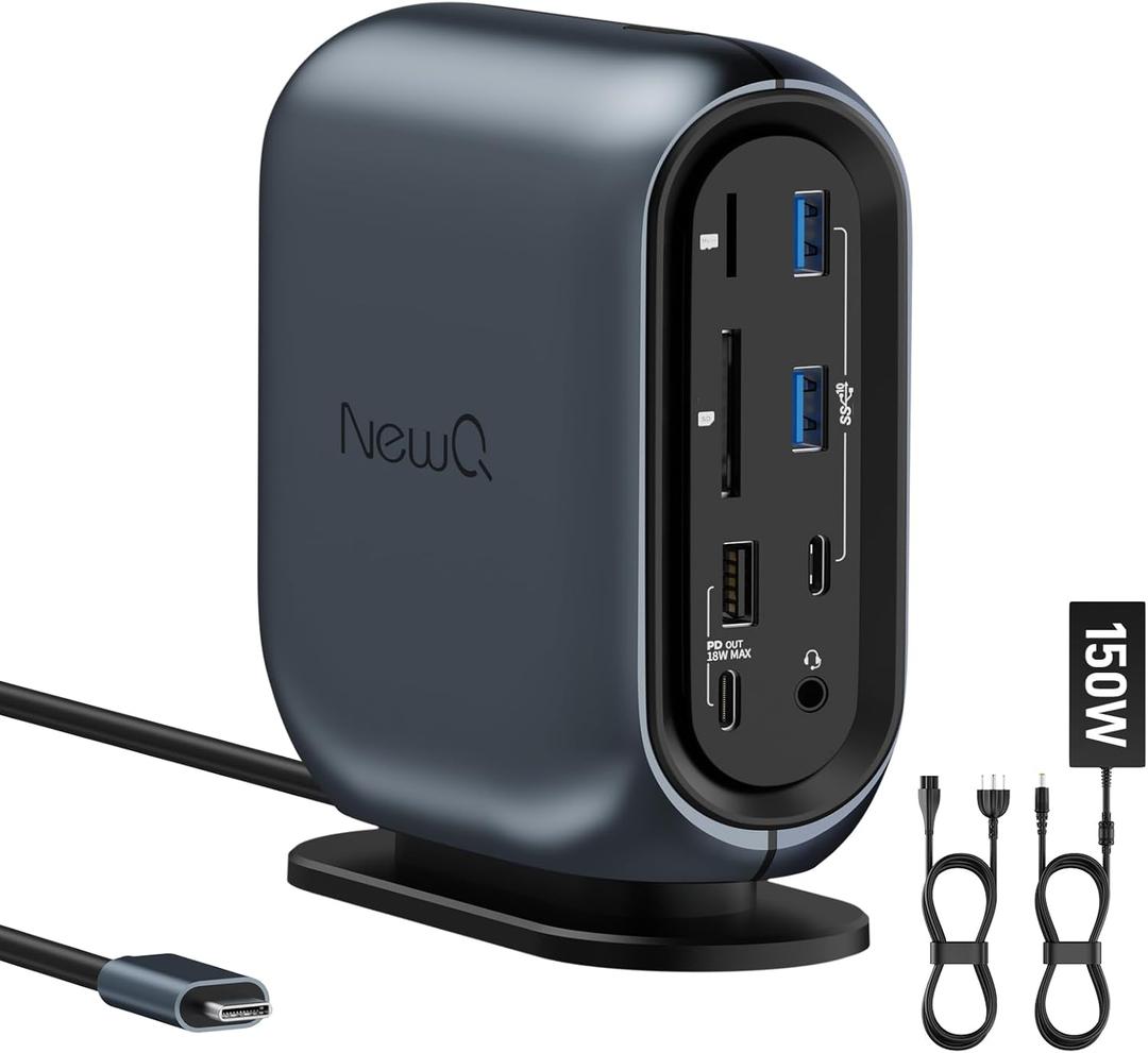 16-in-1 Universal Docking Station for All Laptops with 150W Power Adapter, Triple Monitor for Mac, Windows, ChromeOS, Linux, Dual HDMI, DP, 10Gbps USBC USBA, Gigabit Ethernet, SD/TF, Audio