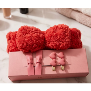 Bow Headband and Clips Set, Pink Heart, Pack of 3 