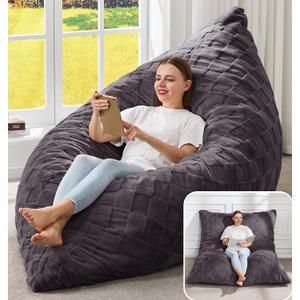 Hobestluk 3 in 1 Bean Bag Chair Giant Bean Bag Chairs for Adults with Plaid Cover Convertible Bean Bag Floor Cushion with Machine Washable Cover for Living Room (Plaid Dark Grey), Large