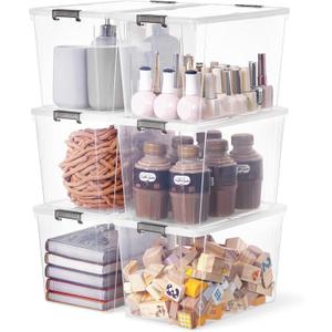 Citylife 7.8 QT 6 Pack Small Storage Bins Plastic Storage Container Stackable Box with Lids for Organizing, Clear White