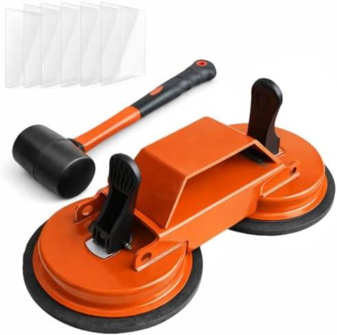 Floor Gap Fixer Tool with Dual Silicone Suction Cups & Rubber Hammer – 45° Angled Striking Surface, Includes Adhesive Pads – for Laminate, Vinyl Plank, SPC & Engineered Hardwood Floors