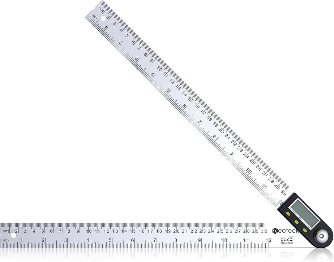 Neoteck 12 inch/30cm Stainless Steel Digital Angle Finder Protractor Ruler with Data Holding Function for Woodworking Construction Repairing