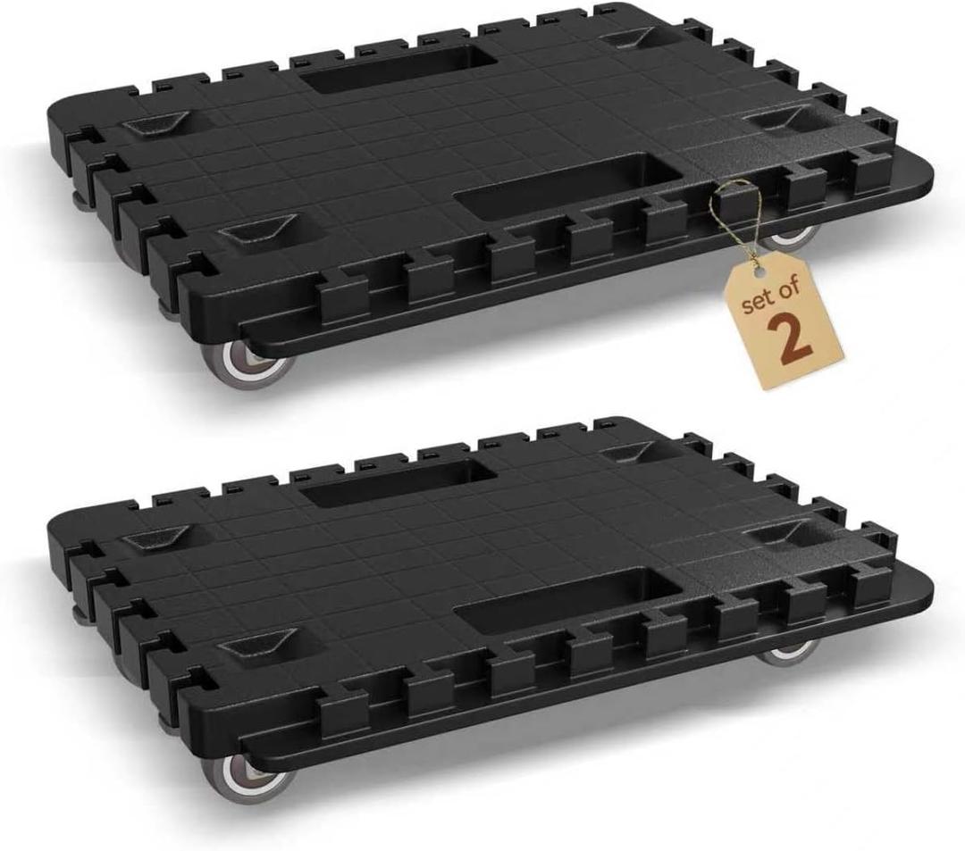 2 Pack Furniture Dolly, Upgrade Dolly Cart with 4 Wheels, 16In-11In Single 155 LBS and Double-Pack 500 LBS Capacity, Small Portable and Connectable Moving Cart