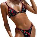 BIKINX Womens Swimsuits Sexy Thong Micro Bikini Ditsy Floral Two Piece Sets Bathing Suit Color Block Bandeau Swim Top Size M