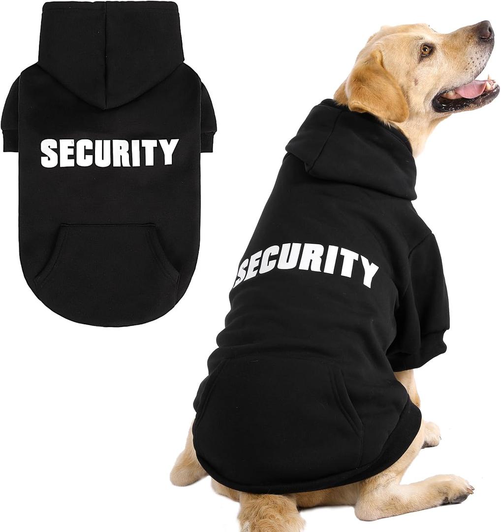KOOLTAIL Security Dog Hoodie, Fall Puppy Sweater Clothes for Small Medium Large Dogs, Soft Warm Winter Pet Cold Weather Coats Hooded Sweatshirt with Pocket, Dog Halloween Costume for Girl Boy, Black XL