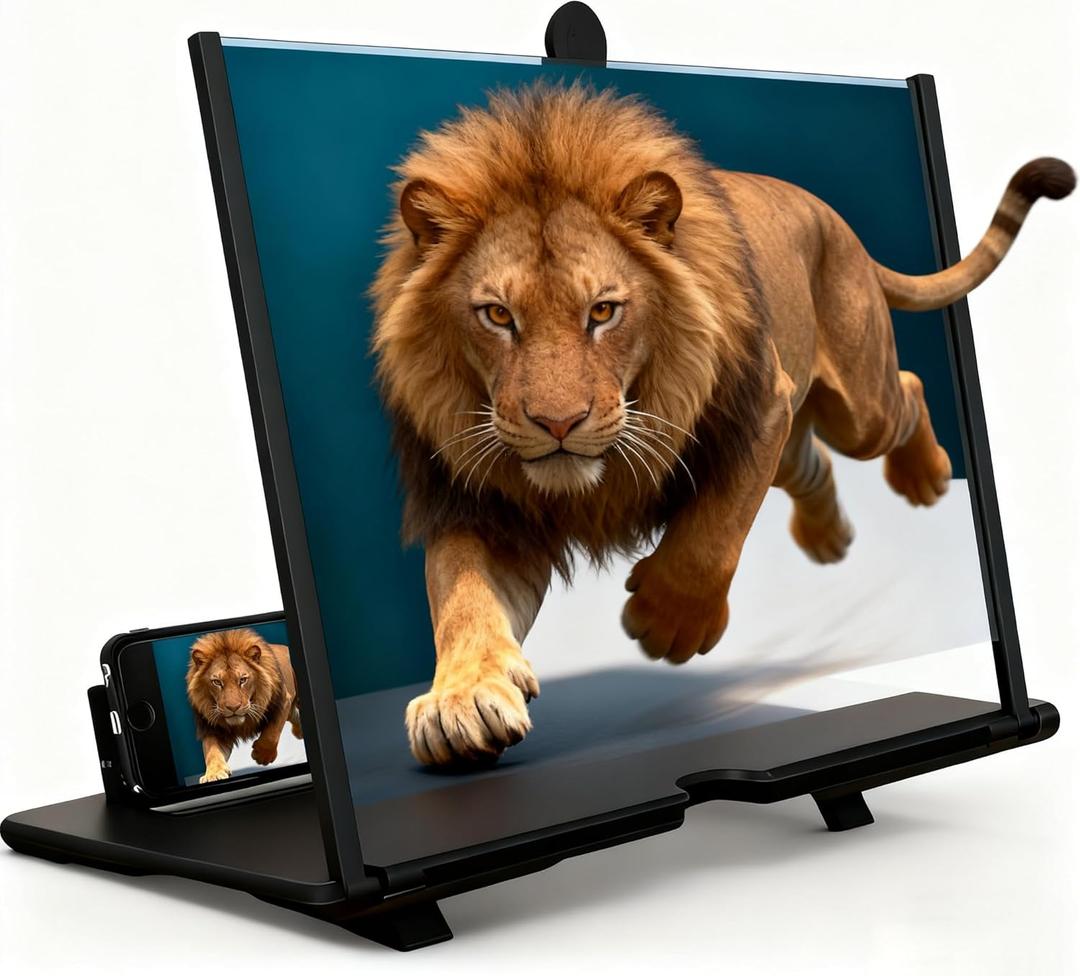 Screen Mobile Phone Magnifier, 2026 New 3D HD Screen Expander, Portable Enlarger Movies Gaming Video,Foldable Phone Stand with Movie Screen Amplifier,Compatible with All Phones (Black, 10inch)