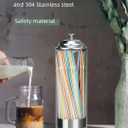 Straw Holder Dispenser Clear Glass Drinking Straw Container with Lid for Counter (Silver)
