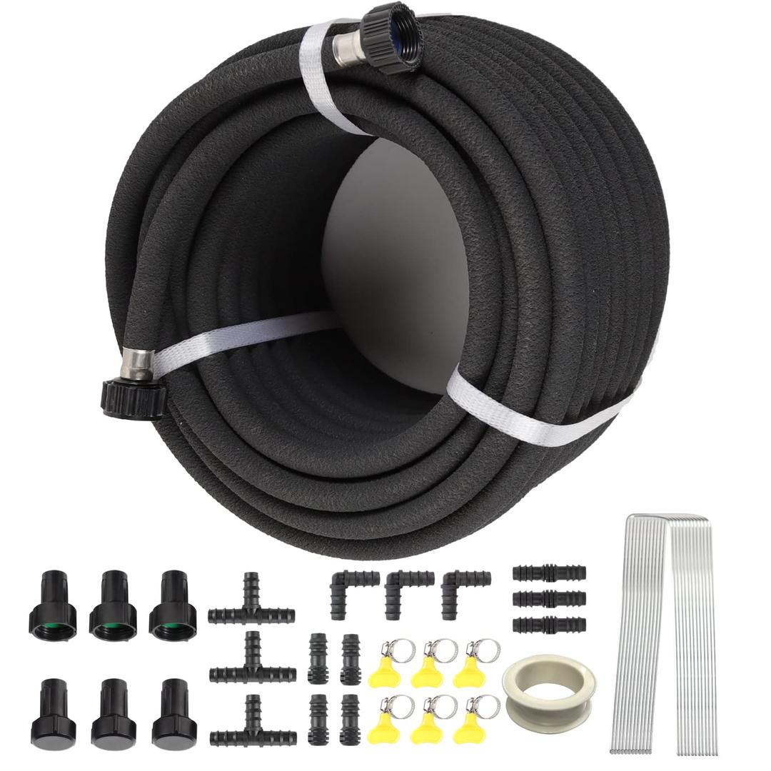 Phaxiwho 1/2 inch Round Rubber Garden Soaker Hose 100FT，Heavy Duty Water Soaker Hoses with Connectors Drip Hose irrigation hose for Vegetable Gardens, Flower Beds, Lawns, and Plants (100FT)