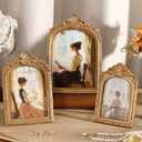 Wonderjune 3 Pcs Vintage Picture Frames Antique Set Baroque Ornate Gold Arched Photo Frames with Glass, Tabletop or Wall for Home Decor Photography Props Gifts(4x6, 5x7, 6x8 Inches, Elegant Gold)