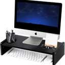 KINLINK Solid Wood Monitor Stand Riser, Monitor Riser with 2 Adjustable Height, 15.8 inch Computer Riser for Computer, iMac, PC, Printer, Computer Monitor Stand for Home & Office, Black