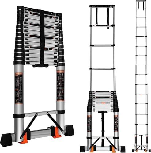 Telescoping Ladder,12.5FT Portable Multi-Purpose Aluminum Compact Ladder,330LBS Cap One-Button Retraction Collapsible Extension Ladder with 2Detachable Hooks&Non-Slip Feet for Home,RV,Loft (20.5) - Amazon.com