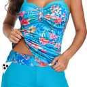 Daci Women's Underwire Tankini Swimsuit - Two Piece Tummy Control Bathing Suits with Pockets Shorts Push Up Swimwear 2025 (Large, Blue Floral)